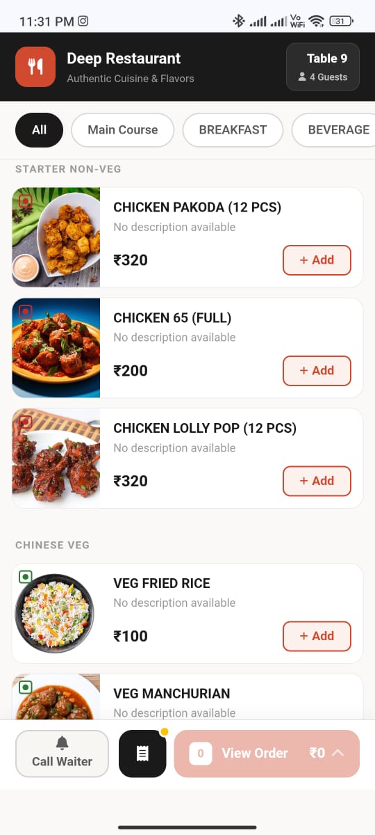 Digital Menu Screen