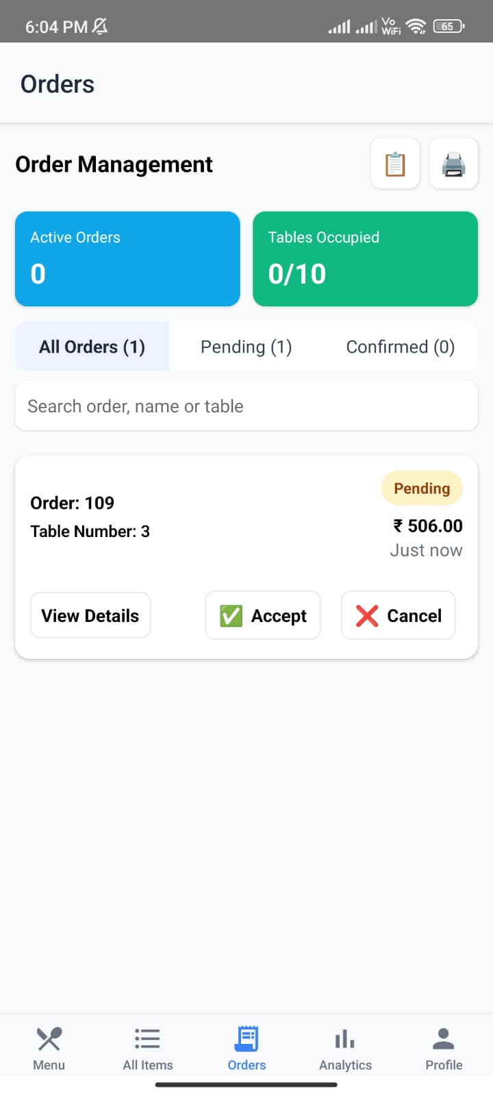Order Mobile Screen